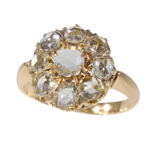 Vintage Victorian large rose cut diamonds engagement ring